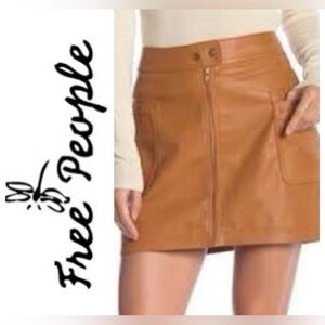 Free People Faux Leather Mini Skirt Women’s Size 4 Camel Brown Boho Festival